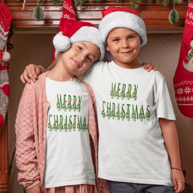 Merry Christmas Candle Font Girls & Boys T-Shirt (Merry Christmas Candle Font Girls & Boys T-Shirt)