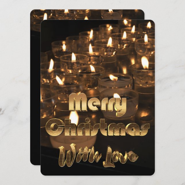 Merry Christmas Candle Lights Black Gold Text Invitation (Front/Back)