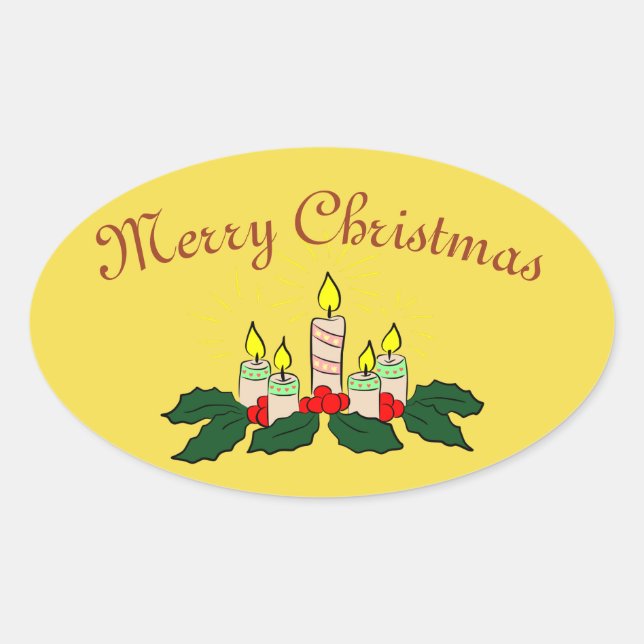Merry Christmas Candle Oval Sticker (Front)