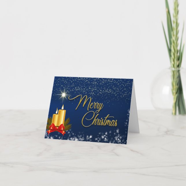 Merry Christmas Candle w/editable Message of Faith Thank You Card (Front)