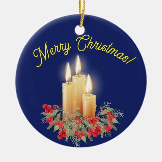Merry Christmas Candles Ceramic Tree Decoration (Front)