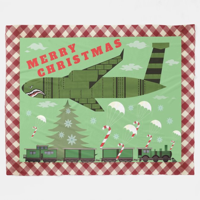 Merry Christmas Candy Cane Bomber Fleece Blanket (Front (Horizontal))