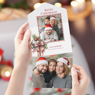 Merry Christmas Candy Cane Bow Photo All In One Invitation