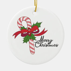 Merry Christmas Candy Cane Ceramic Tree Decoration