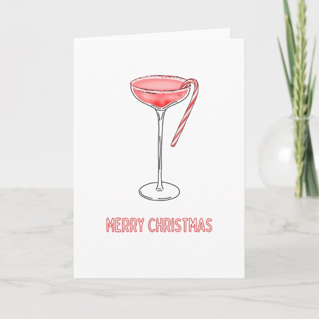 Merry Christmas Candy Cane Cocktail Christmas Card (Front)