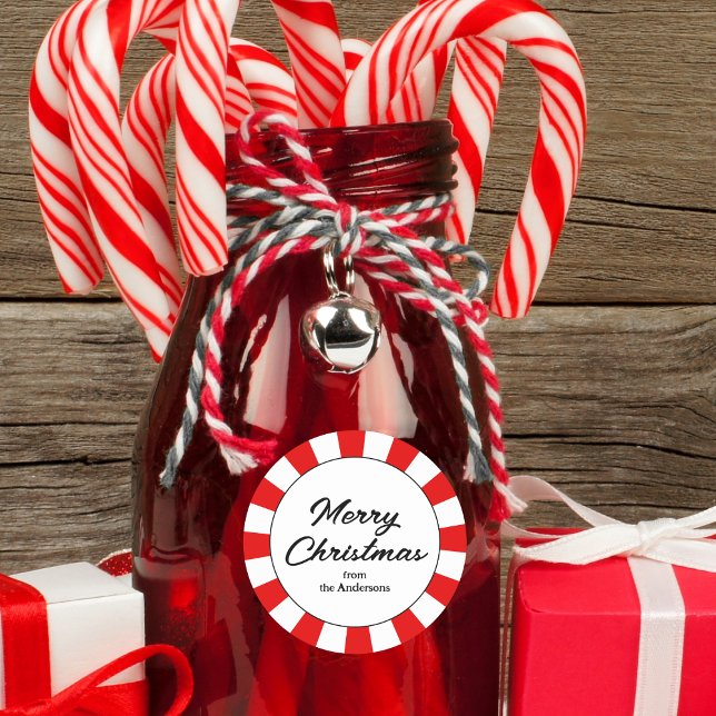 Merry Christmas Candy Cane Custom Classic Round Sticker (Creator Uploaded)