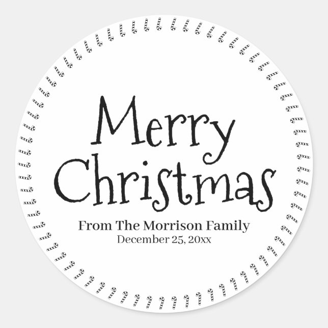 Merry Christmas candy cane custom name cute  Classic Round Sticker (Front)