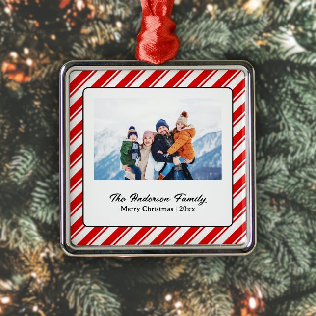 Merry Christmas Candy Cane Custom Photo Metal Tree Decoration (Creator Uploaded)