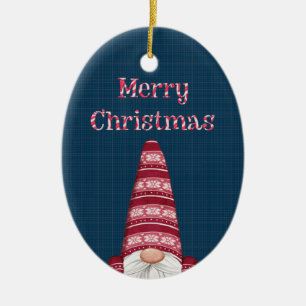 Merry Christmas Candy Cane Gnome Customizable Ceramic Tree Decoration