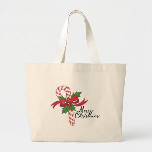 Merry Christmas Candy Cane Large Tote Bag