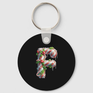 Merry Christmas Candy Cane Letter F Premium  Key Ring