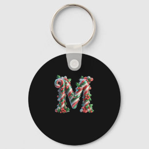 Merry Christmas Candy Cane Letter M Premium Key Ring