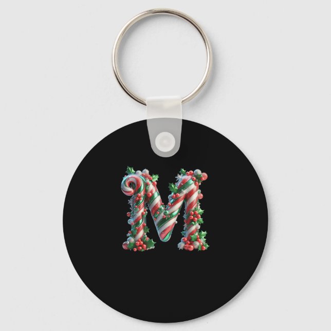 Merry Christmas Candy Cane Letter M Premium  Key Ring (Front)