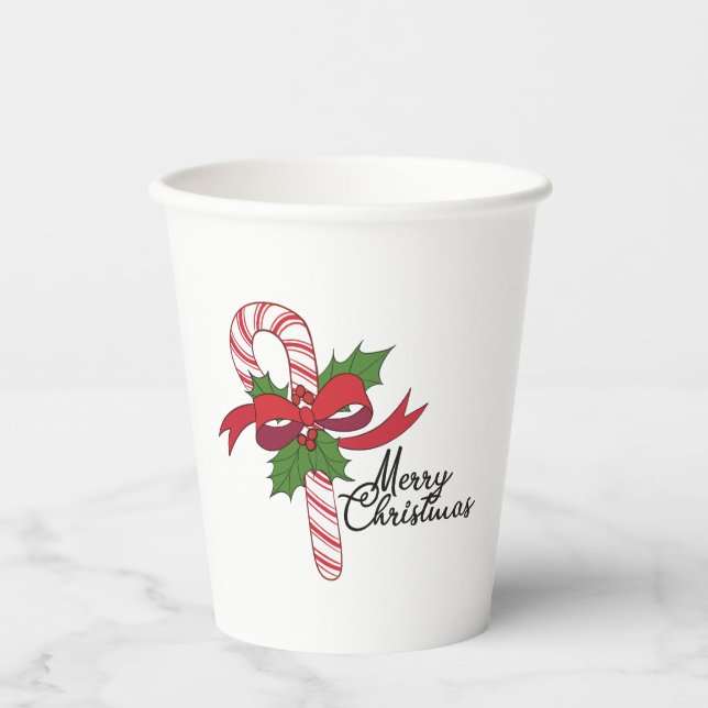 Merry Christmas Candy Cane Paper Cups (Front)
