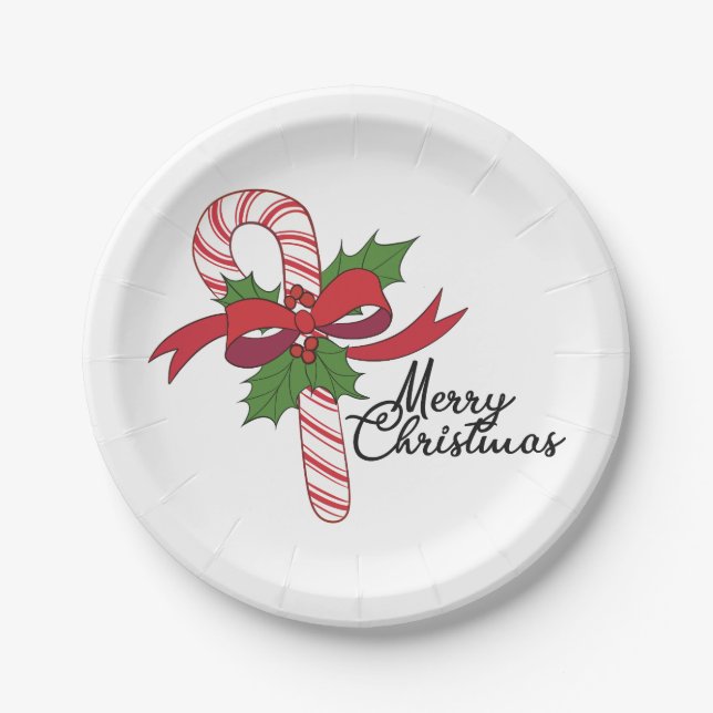 Merry Christmas Candy Cane Paper Plate (Front)