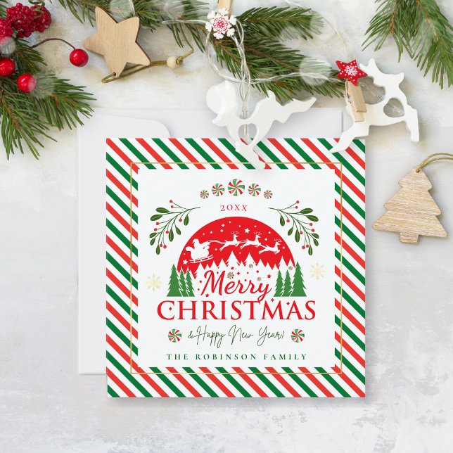 Merry Christmas Candy Cane Peppermint Red & Green Holiday Card (Creator Uploaded)