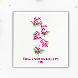 Merry Christmas Candy Cane Red Green Holiday  Napkin