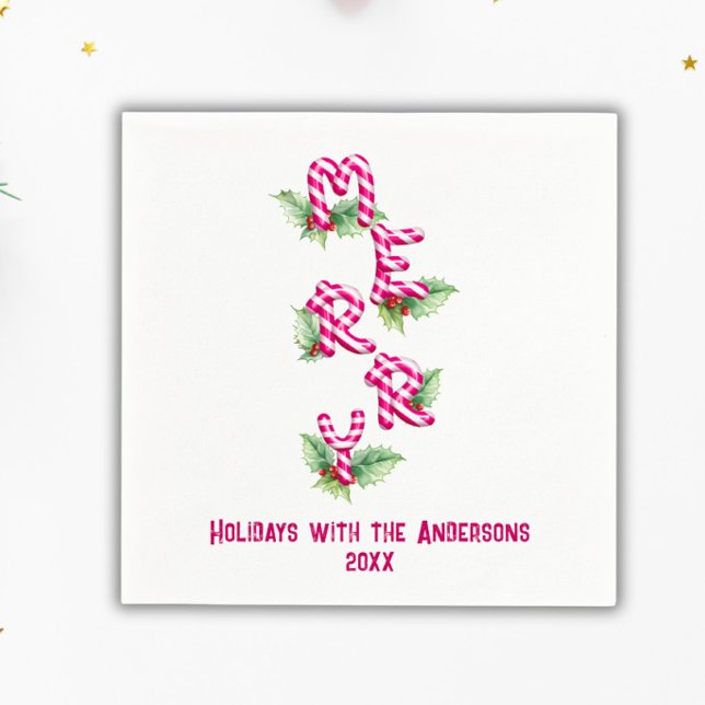 Merry Christmas Candy Cane Red Green Holiday  Napkin (Creator Uploaded)