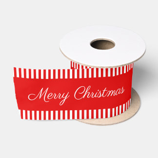 Merry Christmas Candy Cane Red White Stripes Wide Satin Ribbon