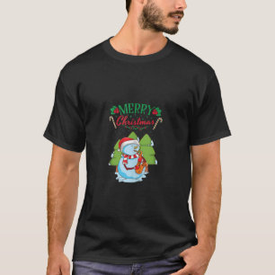Merry Christmas Candy Cane Snowman Saxophone Playe T-Shirt
