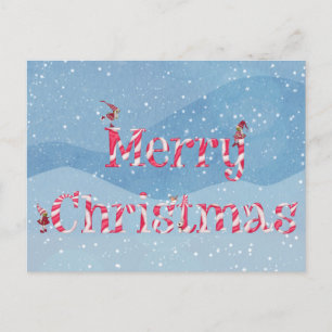 Merry Christmas Candy Cane Swirl Winter Gnomes   Postcard