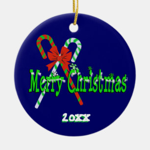 Merry Christmas Candy Canes Ceramic Tree Decoration
