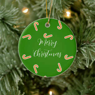 Merry Christmas candy canes green Ceramic Tree Decoration