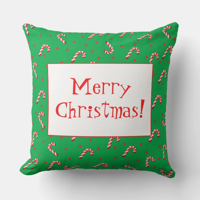 Merry Christmas Candy Canes Throw Pillow (Front)