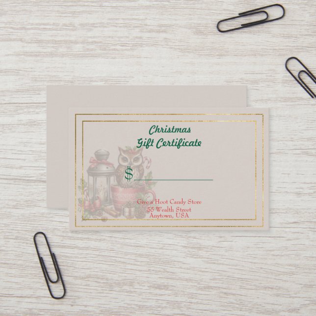 Merry Christmas Candy Store Gift Certificate (Front/Back In Situ)