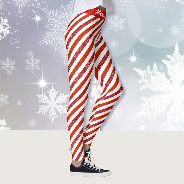 Merry Christmas Candy Stripped Faux Glitter Leggin Leggings (Creator Uploaded)