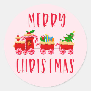 Merry Christmas Candy Train Holiday Classic Round Sticker