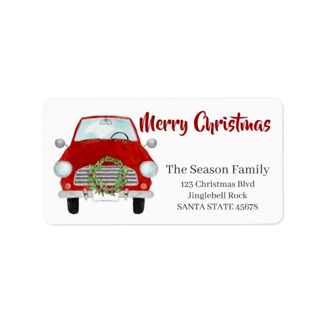 Merry Christmas Car and Christmas wreath  Label (Front)