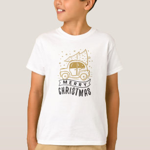 Merry Christmas Car Tree Gold Black Cute T-Shirt
