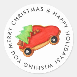 Merry Christmas Car & Tree Sugar Cookie Custom Classic Round Sticker