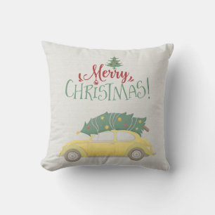 Merry Christmas Car with Tree in muted colours Cushion