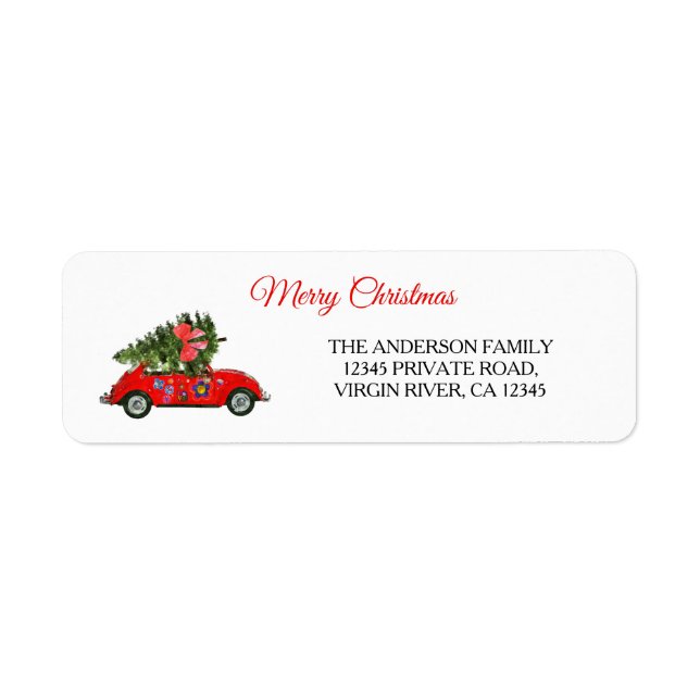 Merry Christmas car with tree white red beetle (Front)