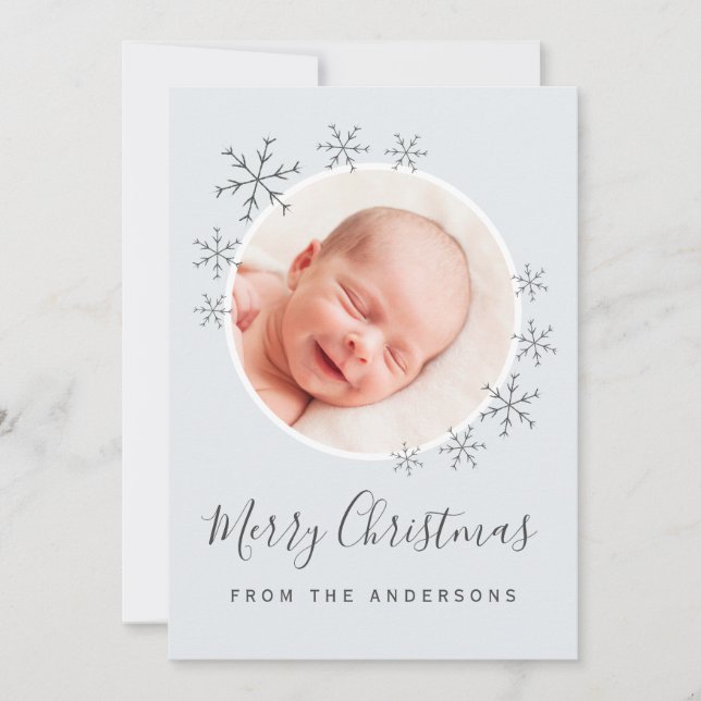 Merry Christmas card blue grey with snowflakes (Front)