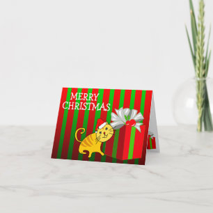 Merry Christmas Card Cat Gift Box