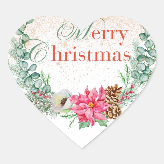 Merry Christmas Card Heart Sticker (Front)