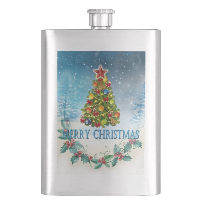 Merry Christmas card Hip Flask (Front)