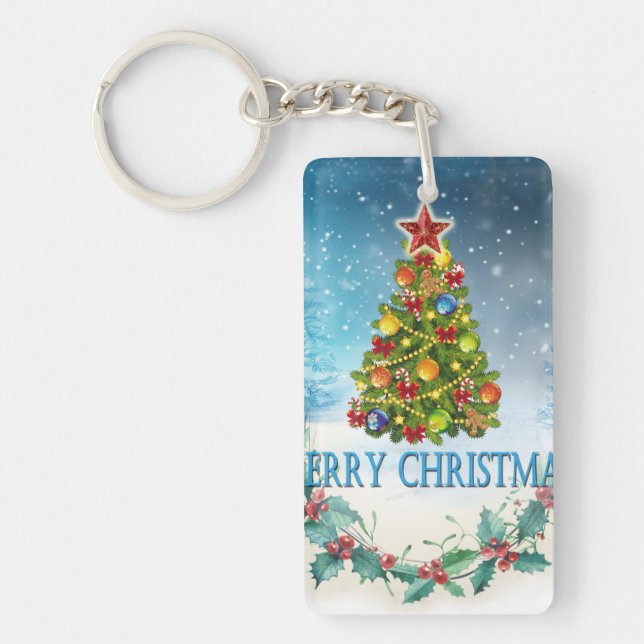 Merry Christmas card Key Ring (Front)