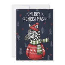 Merry Christmas Card of Zebra In Knitted Sweater