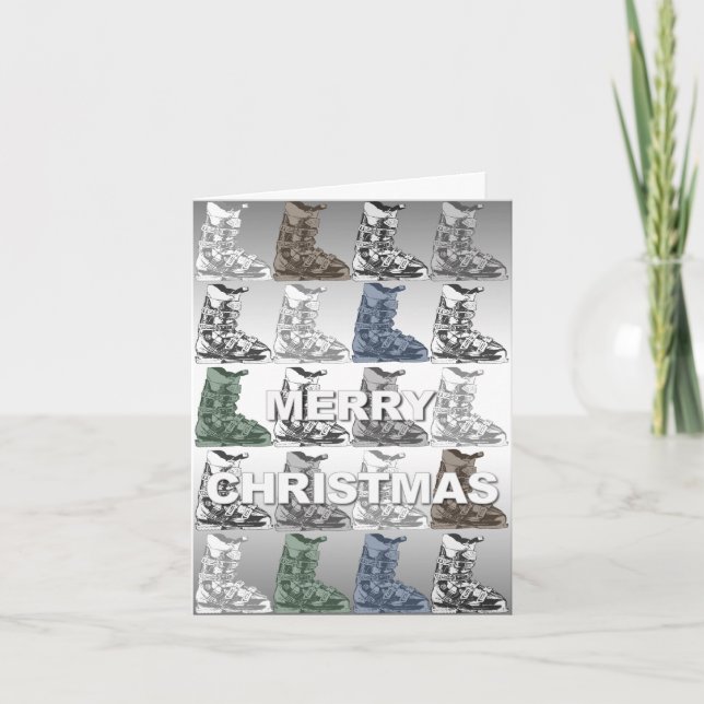 Merry Christmas Card Ski Boot Winter Sport Tall (Front)