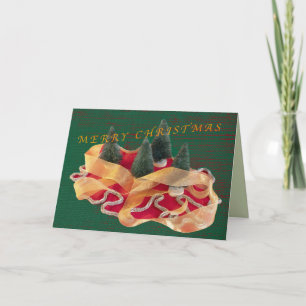 Merry Christmas CARD trees gold red ribbons