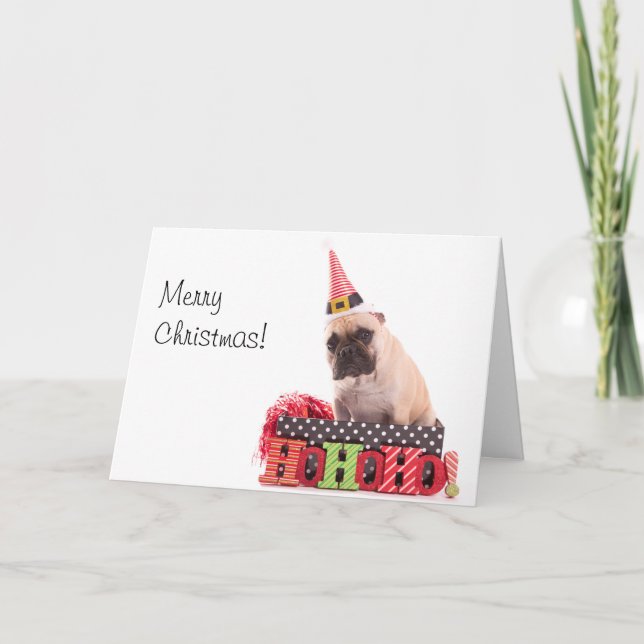 Merry Christmas Card with a French Bulldog (Front)