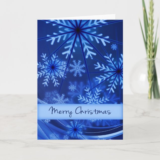 Merry Christmas Card with Blue Snowflakes (Front)