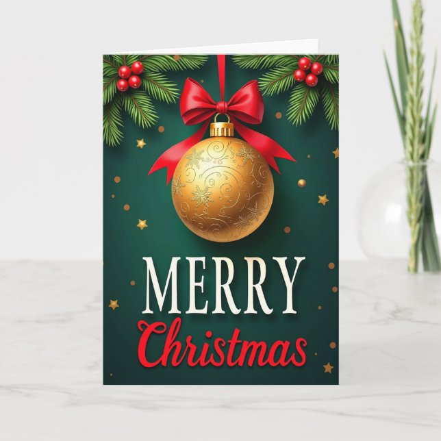 Merry Christmas Card With Gold Ornament (Front)
