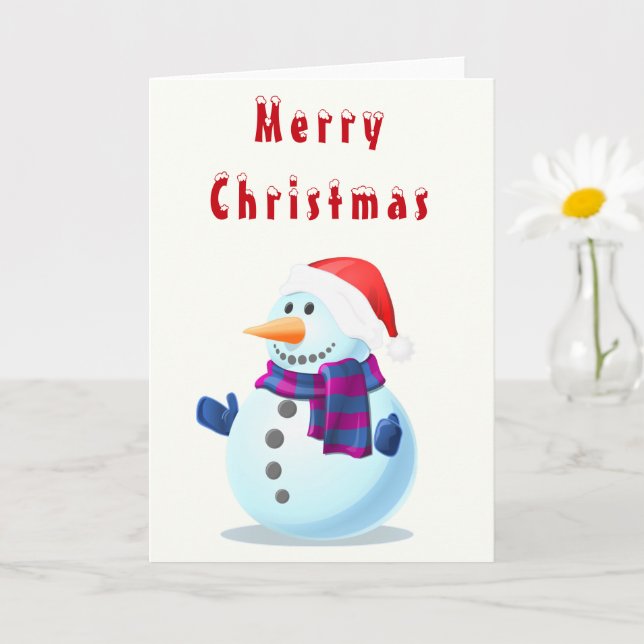 Merry Christmas Card with Happy Snowman (Small Plant)