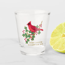 Merry Christmas Cardinal and Holly Branch