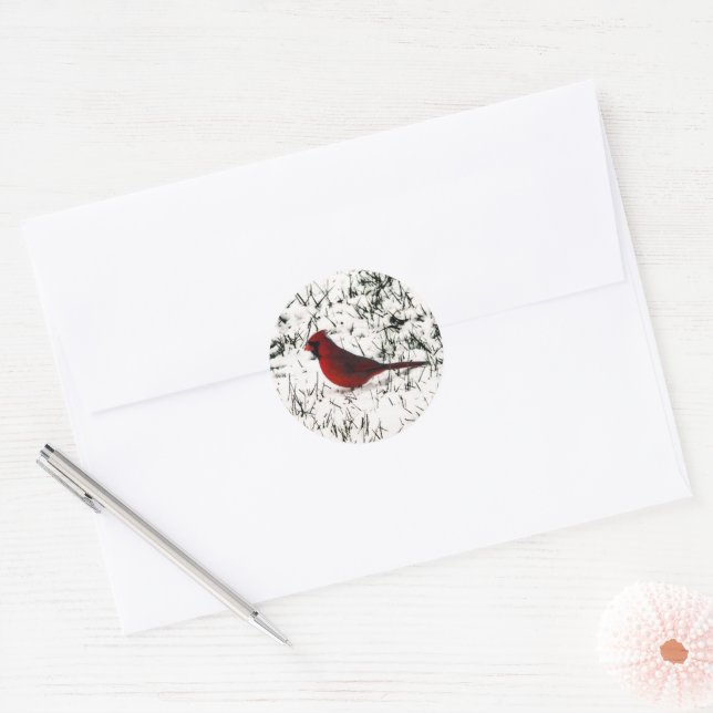 Merry Christmas Cardinal  Classic Round Sticker (Envelope)